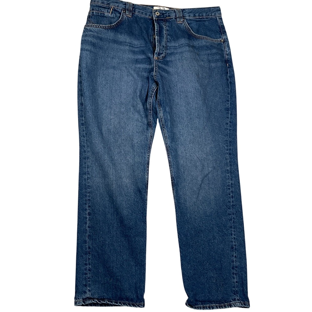 We The Free CRVY Jeans Women 33S Blue Denim Button Fly‎ Straight Leg High Rise